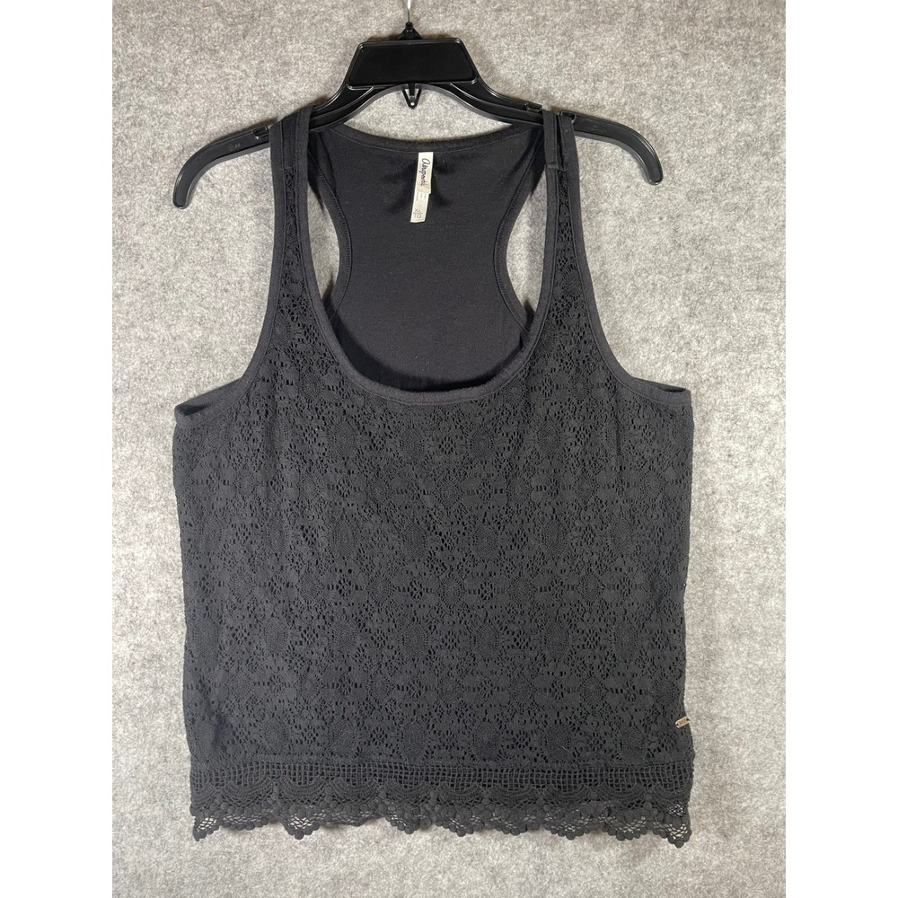 Aeropostale Womens‎ Black Lace Front Racerback Tank Top Scalloped Hem XL